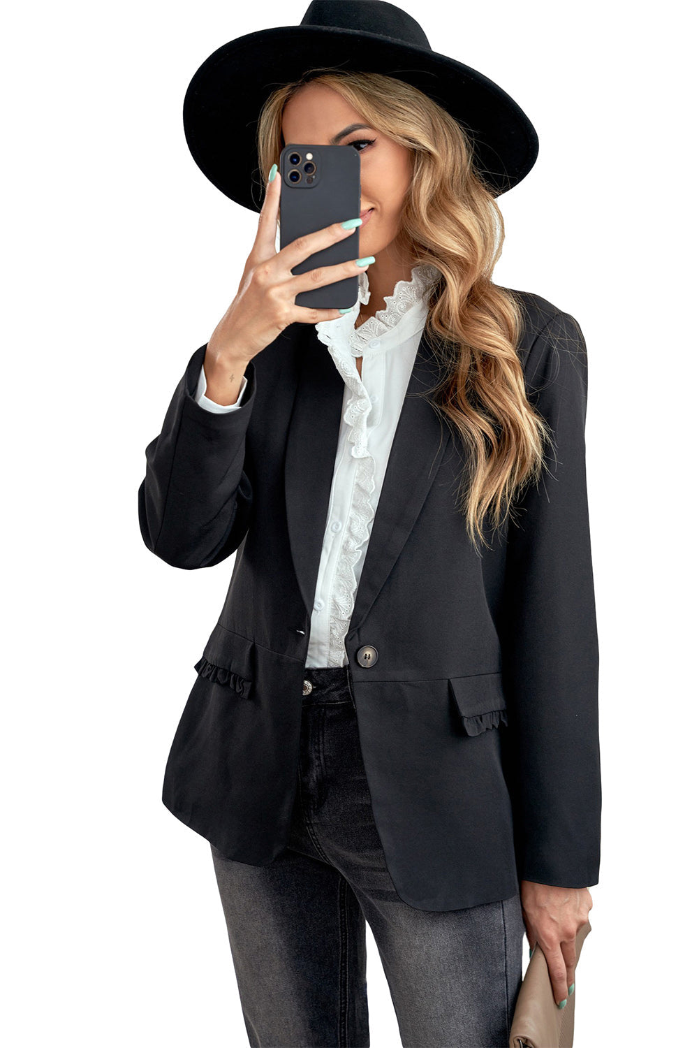 Lapel Collar Button Pocket Blazer Ins Street