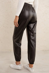 Elastic Waist PU Leather Joggers Ins Street