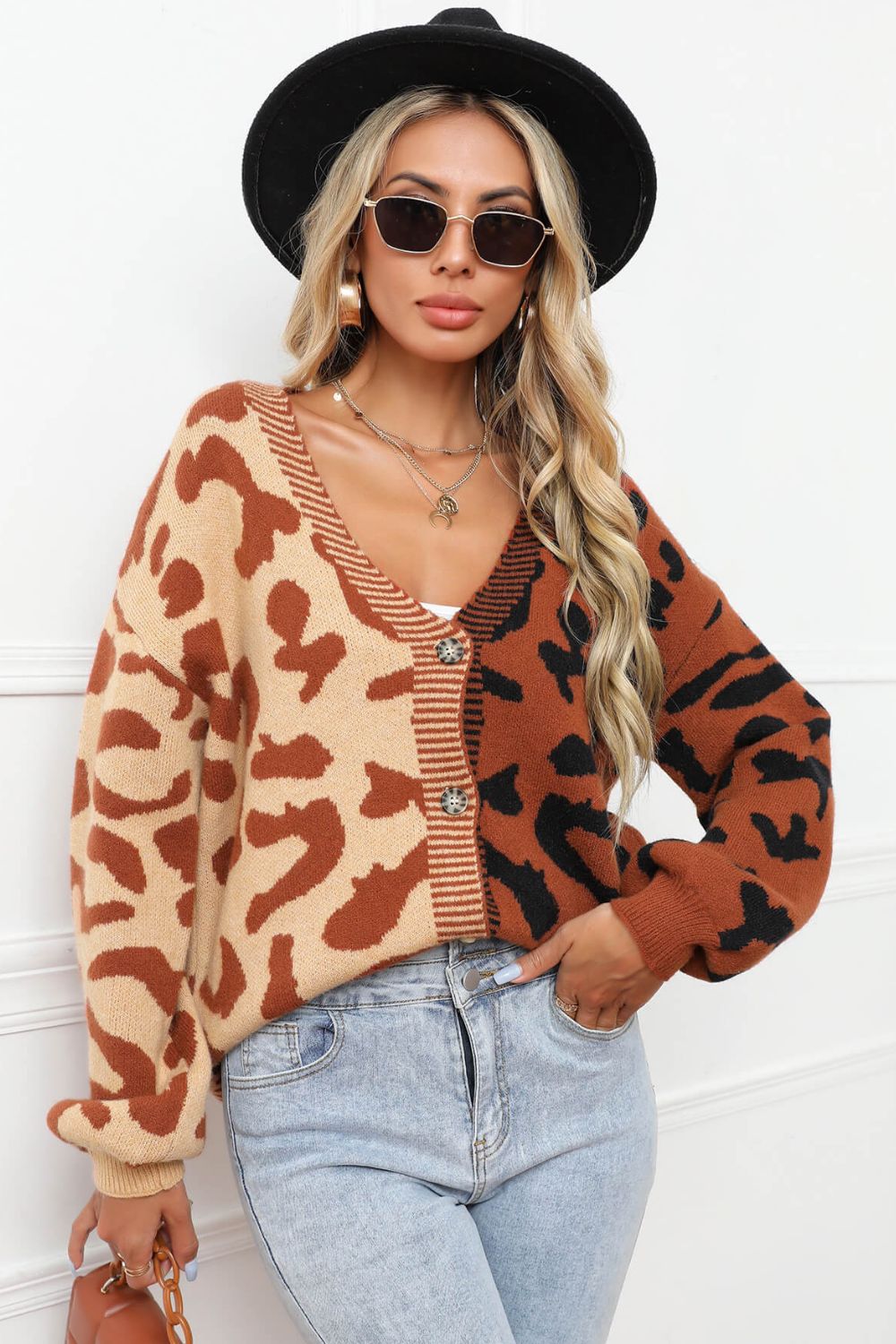 Leopard Button Front Ribbed Trim Cardigan Ins Street