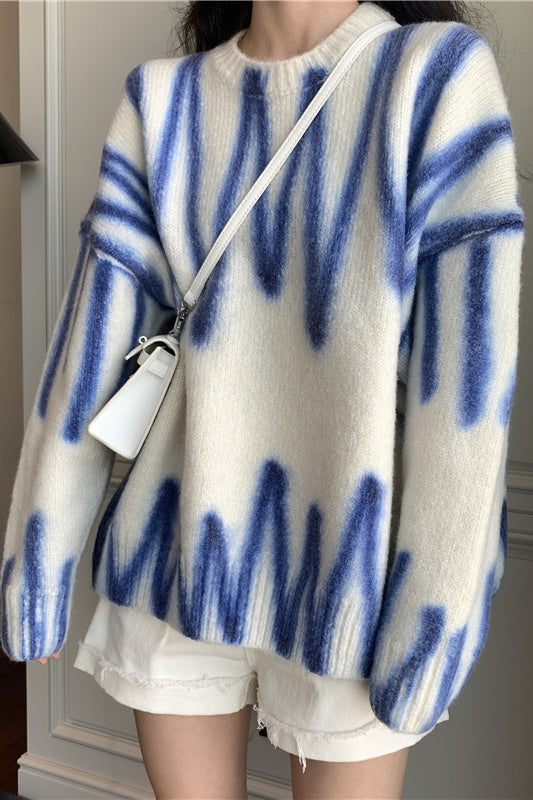 Cross Border Printed Outer Knit Sweater Ins street