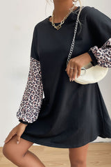 Leopard Print Sleeve Sweatshirt Dress Ins Street