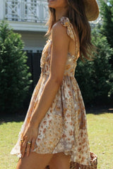 Floral Smocked Bodice Ruffle Shoulder Tie Dress Ins street