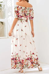 Patchwork Floor-Length Off Shoulder Half Sleeve Expansion Women's Dress Ins street
