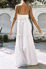 Patchwork Floor-Length Sleeveless V-Neck Polka Dots Women's Dress Ins street