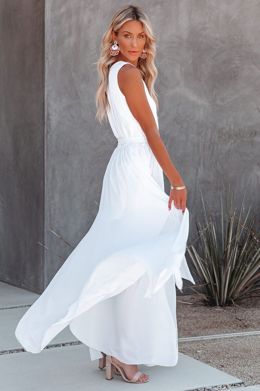 Soft Boho Chic Elegant Sleeveless White Maxi Dress Ins street
