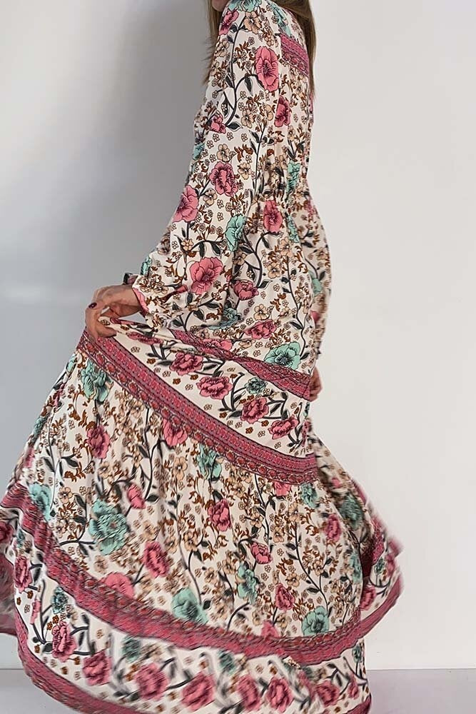 Print Floor-Length Long Sleeve Fall Women's Dress Ins street