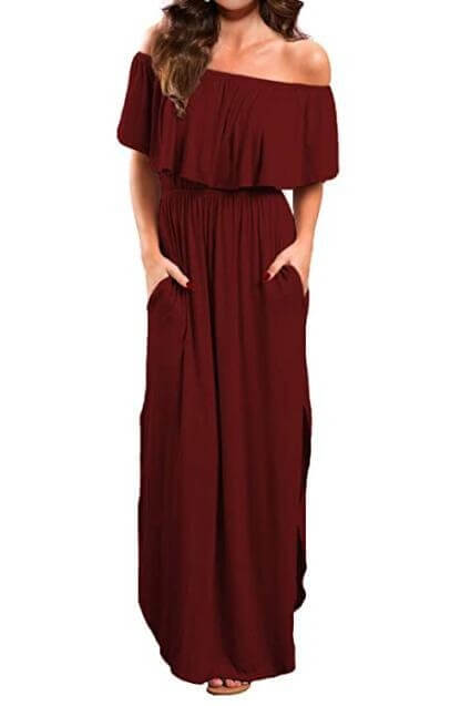 Off-Shoulder Side Split Maxi Dress Ins street