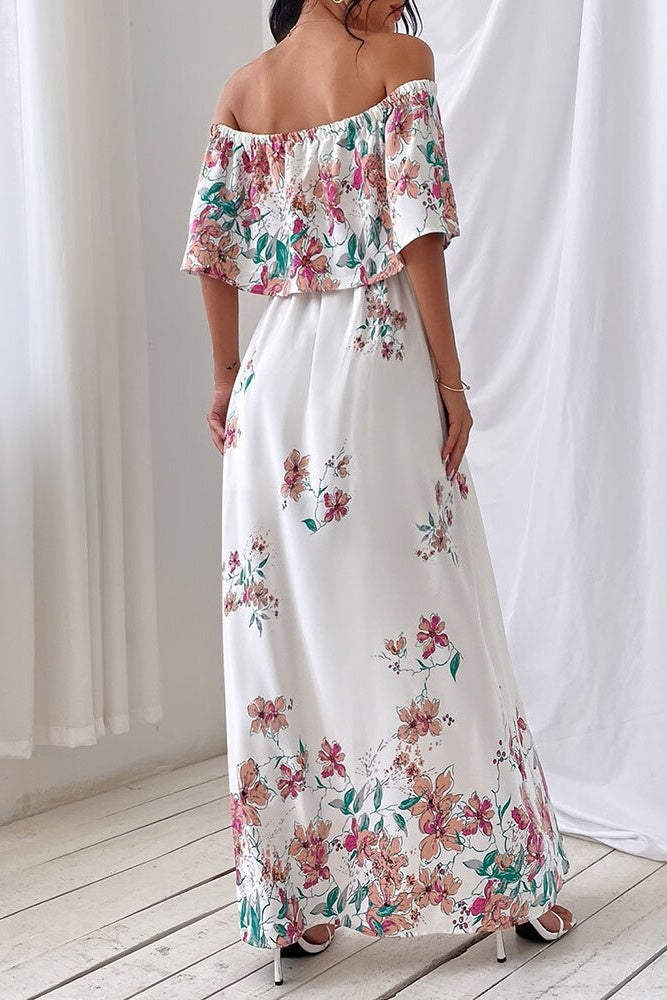 Floral Off-shoulder White Dress Ins street