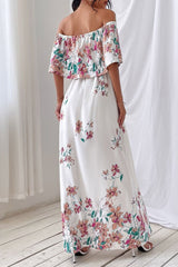 Floral Off-shoulder White Dress Ins street