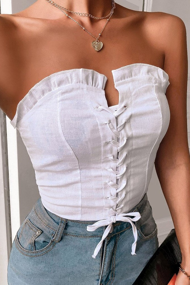 White Smocked Back Lace-Up Summer Tank Top Ins street
