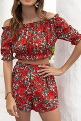 Floral Off-Shoulder Top & Shorts Coord Two-Piece Set Ins street