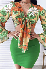 Tropical Print Top Skirt Set Ins street