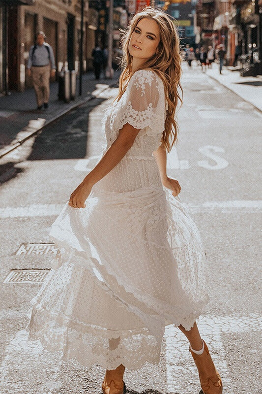 Adoration white lace midi dress Ins street