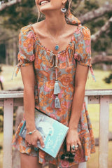Floral Scoop Neck Tassel Dress Ins street