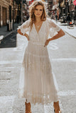 Short Sleeve Lace Maxi Dress Ins street