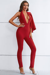 Yvette Halter Deep V Draped Bandage Jumpsuit Ins Street