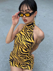 Yellow Tiger Skin Tight Dress Ins street