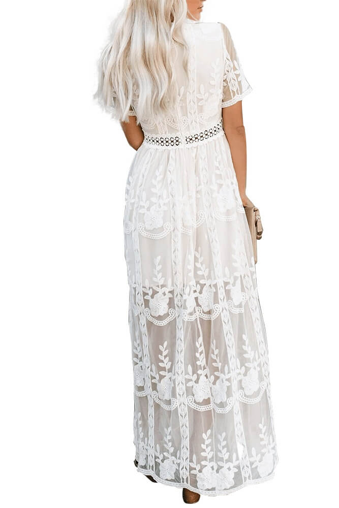 Patchwork Lace Embroidered Maxi Dress Ins street