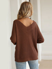 Solid Color v-neck Knitted Sweater 2023-03-14 InsStreet