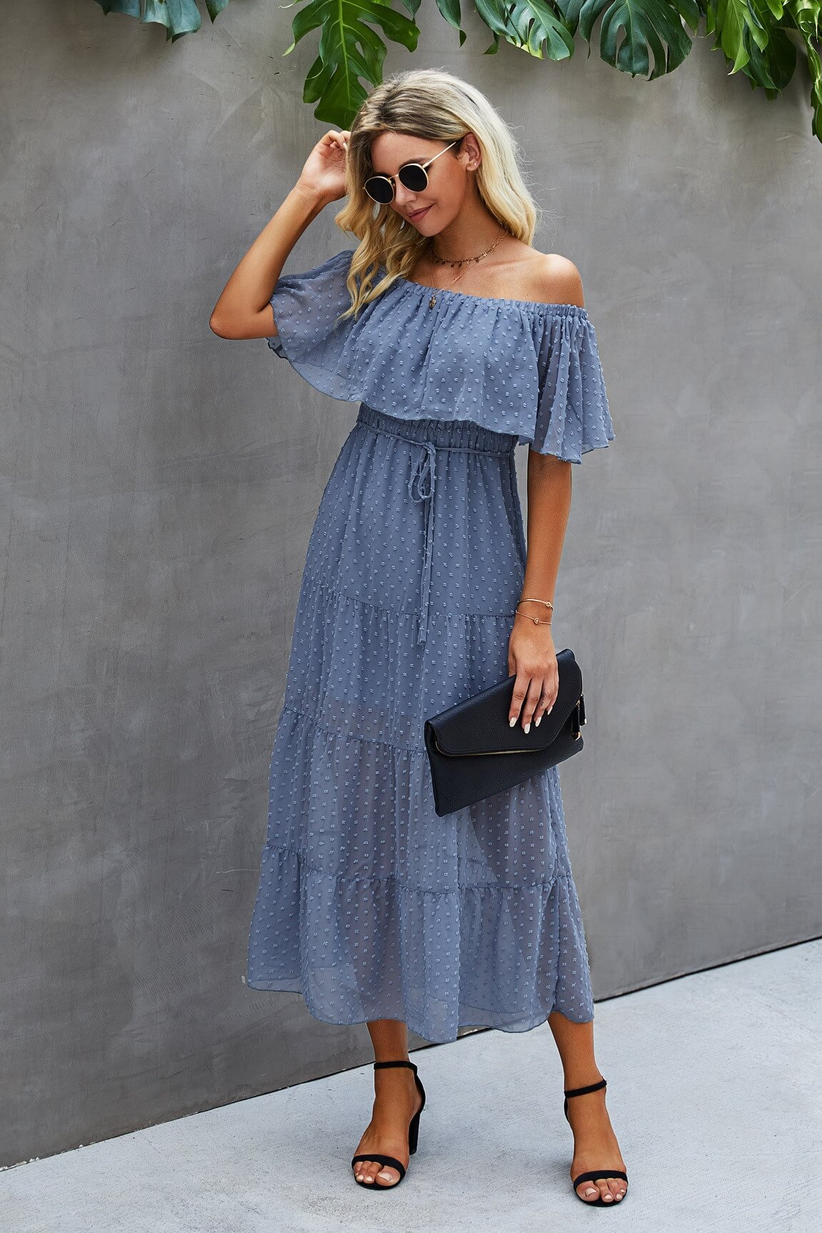 Swiss Dot Off-Shoulder Maxi Dress Ins street