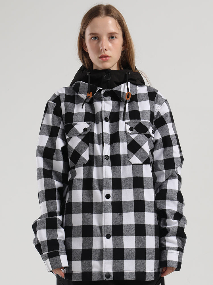 Autumn And Winter Black And White Plaid Shirt Ski Jacket Waterproof Thick Warm Veneer Trend Loose Snow Jacket Ins Street