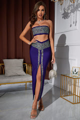 Mopaka Strapless Rhinestone Evening Dress Sets Ins Street