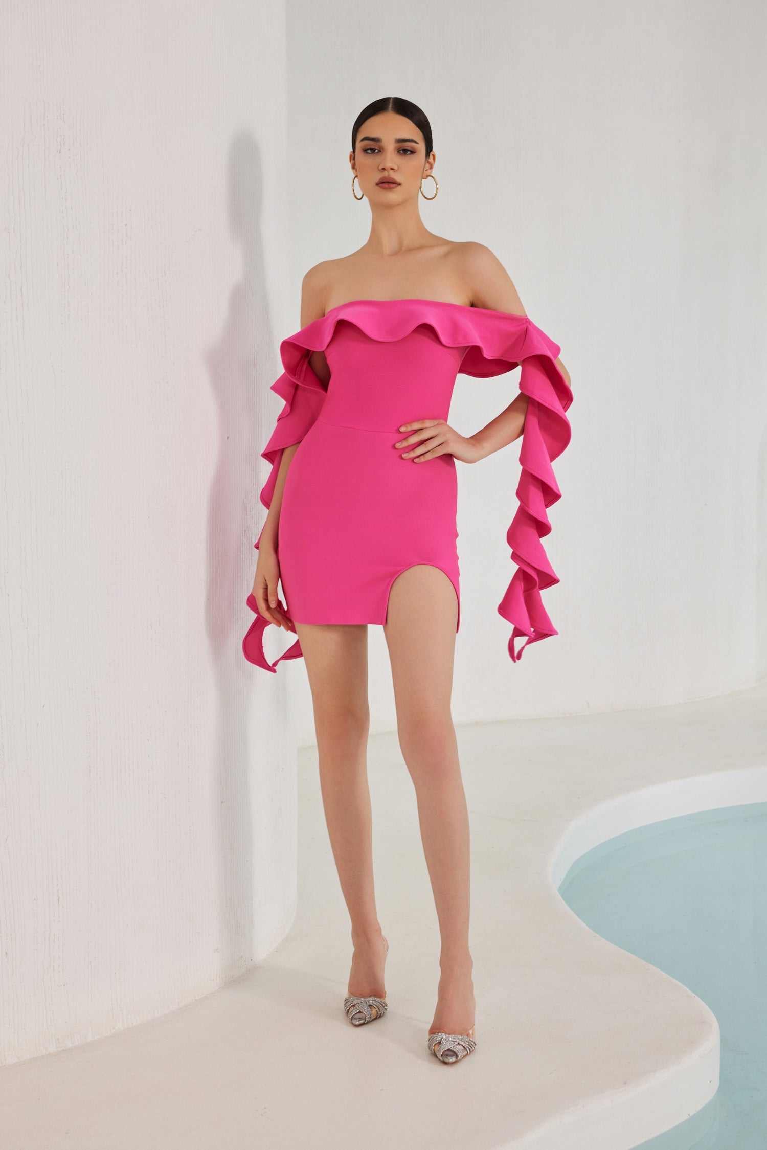 Nessa Off Shoulder Ruffle Mini Bandage Dress - Pink Ins Street