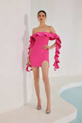 Nessa Off Shoulder Ruffle Mini Bandage Dress - Pink Ins Street