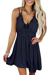 Solid color lace sling dress women 2023-03-14 InsStreet