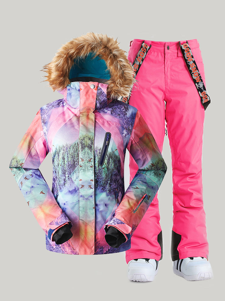 Waterproof Colorful Ski Suit Windproof Snowboard Jacket Pants Sets Ins Street