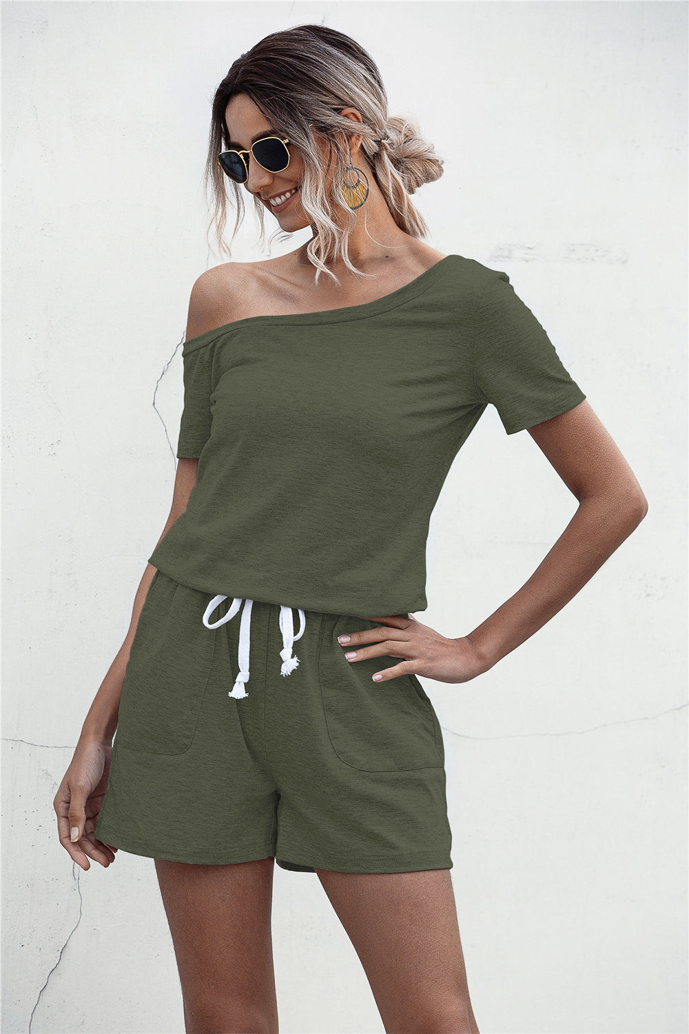 One Shoulder Tie Waist Romper Ins Street