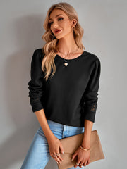 Lace Trim Waffle-Knit Round Neck Top Ins Street