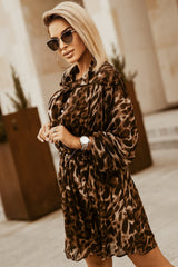 Leopard Buttoned Balloon Sleeve Dress Ins Street