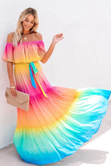 Off Shoulder Colourfull Flowy Dress for Women Ins street