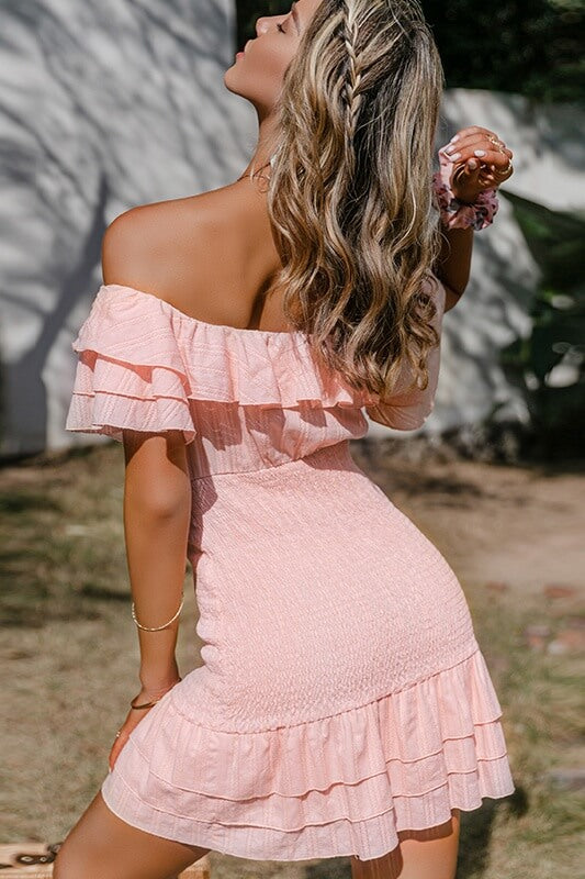 Off-Shoulder Ruffle Sheath Dress Ins street
