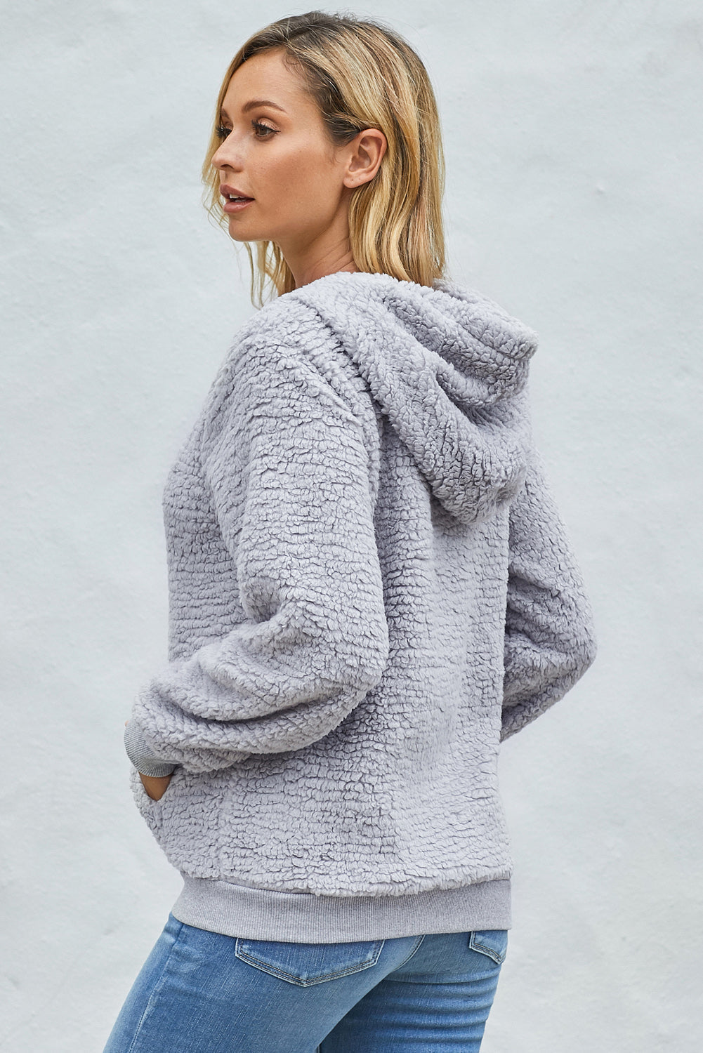 Drawstring Sherpa Hoodie with Pocket Ins Street