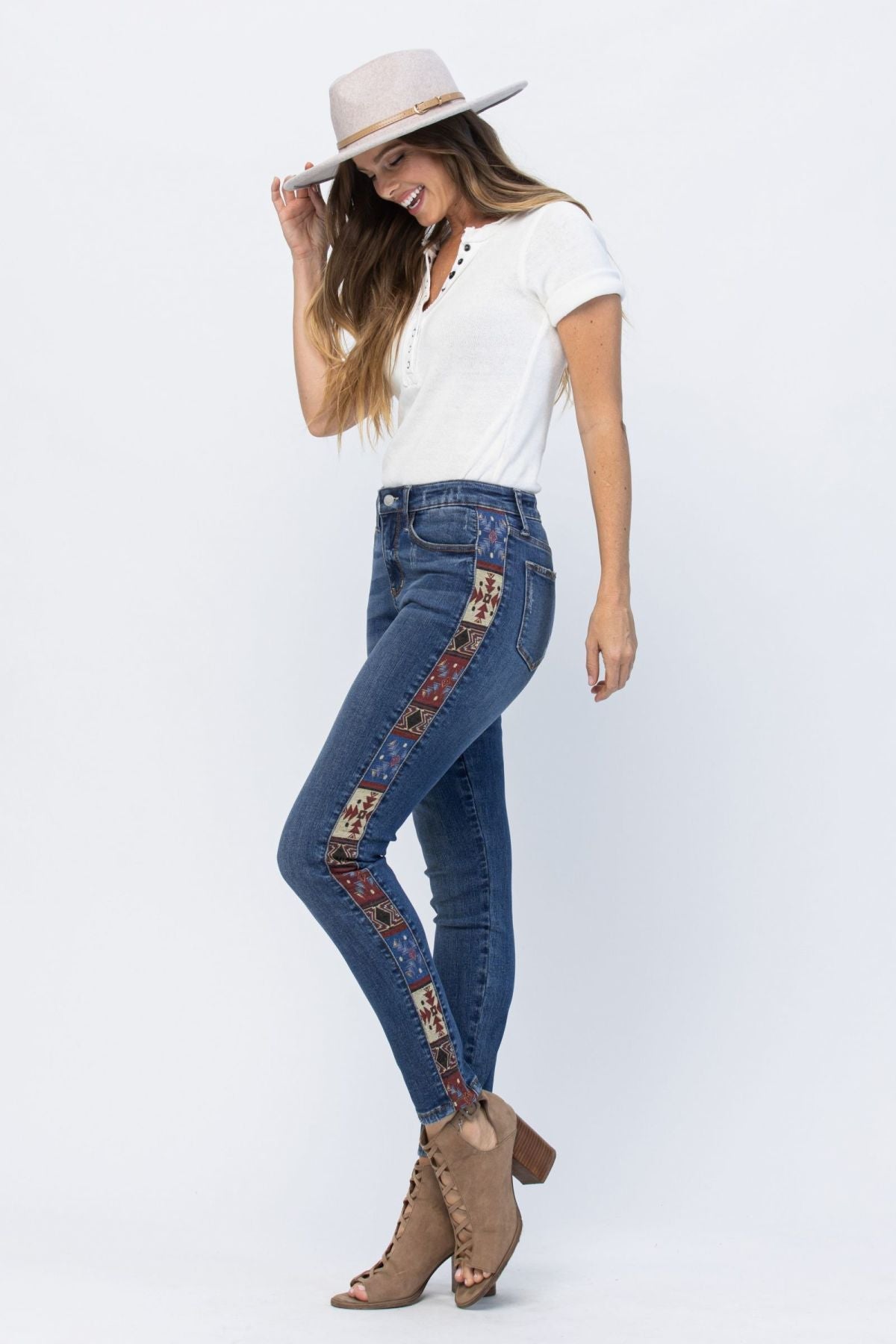 Mid-Rise Rad Embellishment Western Print Relaxed Fit Jeans Ins Street