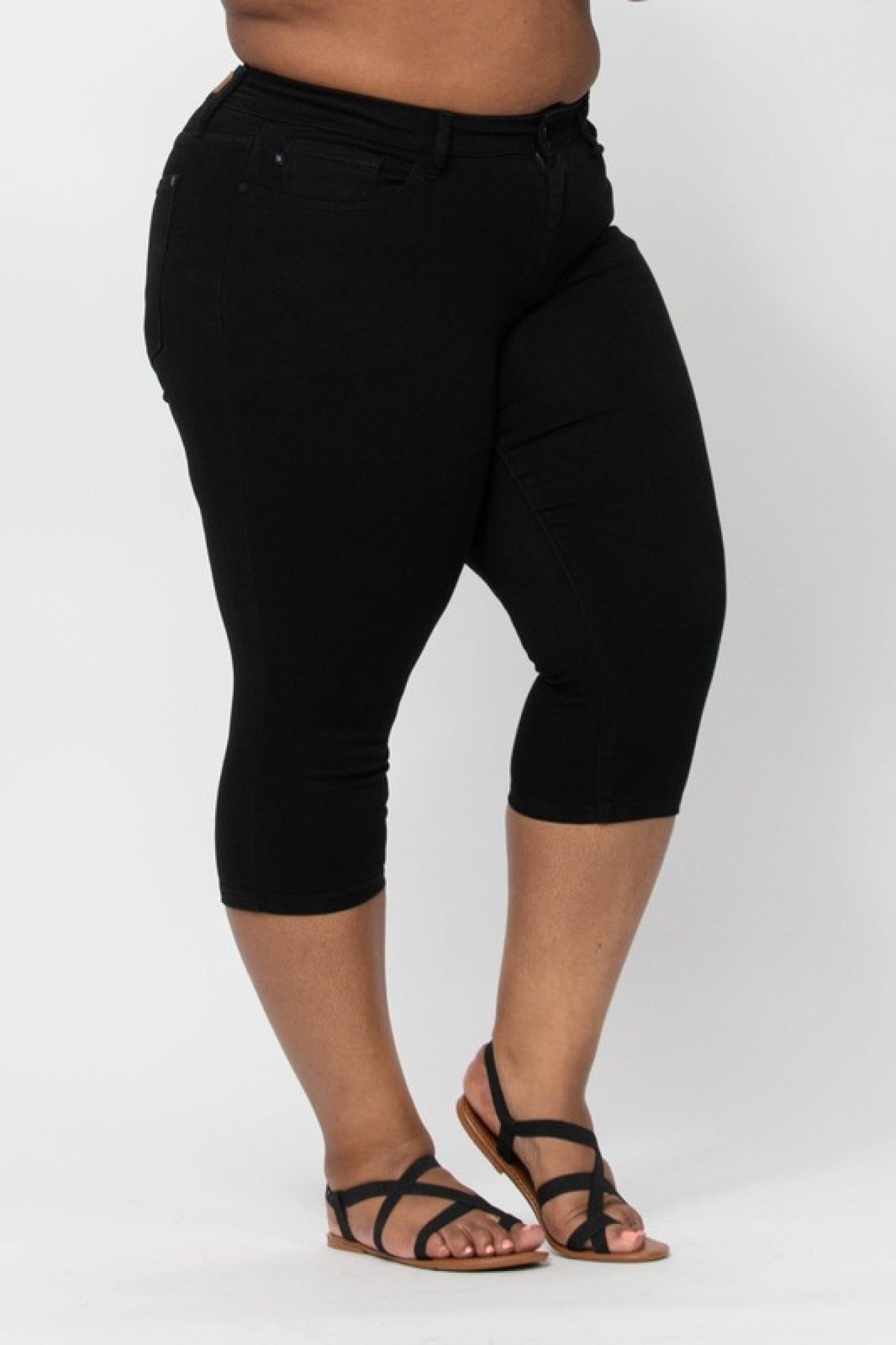 Mid Rise Black Skinny Denim Capri Ins Street