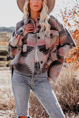 Autumn & Winter Retro Ethnic Geometric Print Woolen Coat Ins street