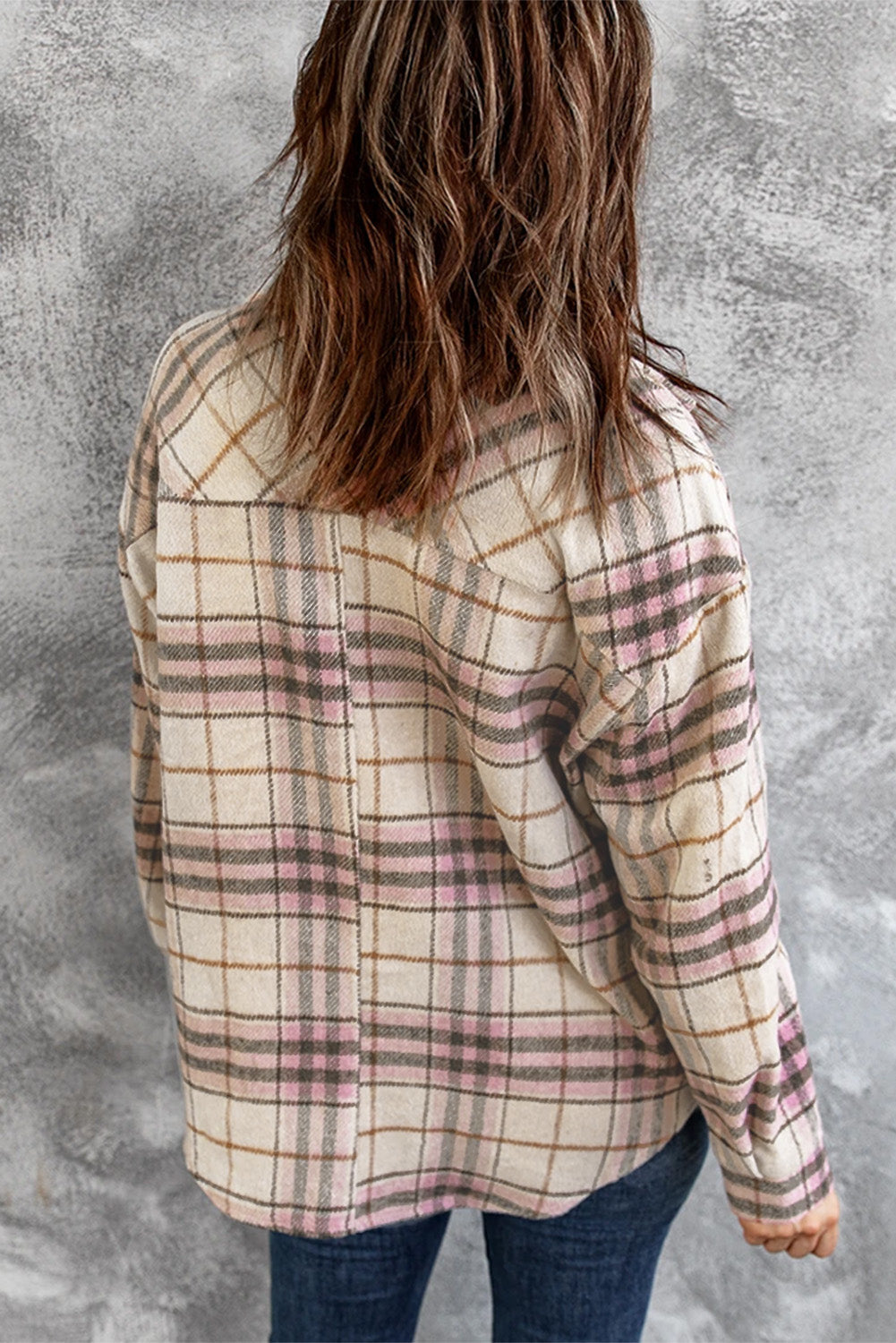 Plaid Button Down Collared Shirt Jacket with Pockets Ins Street