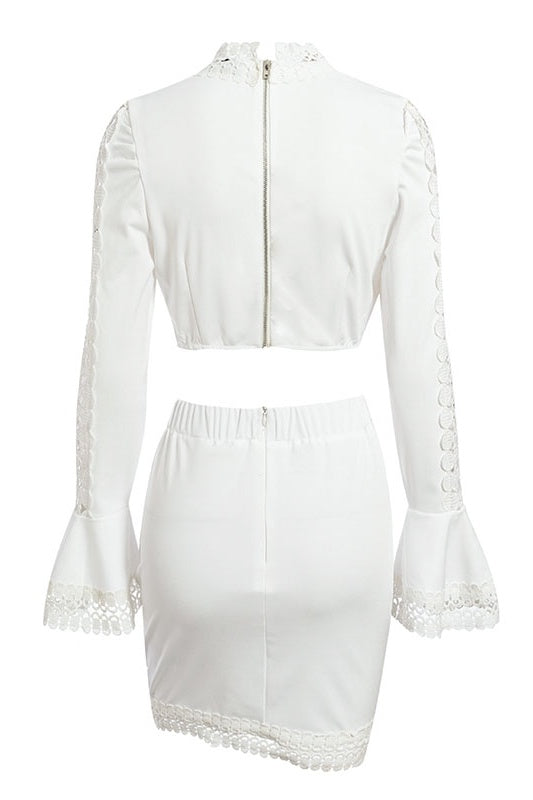 White Lace Crochet Blouse Skirt 2-Piece Coord Set Ins street