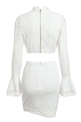 White Lace Crochet Blouse Skirt 2-Piece Coord Set Ins street