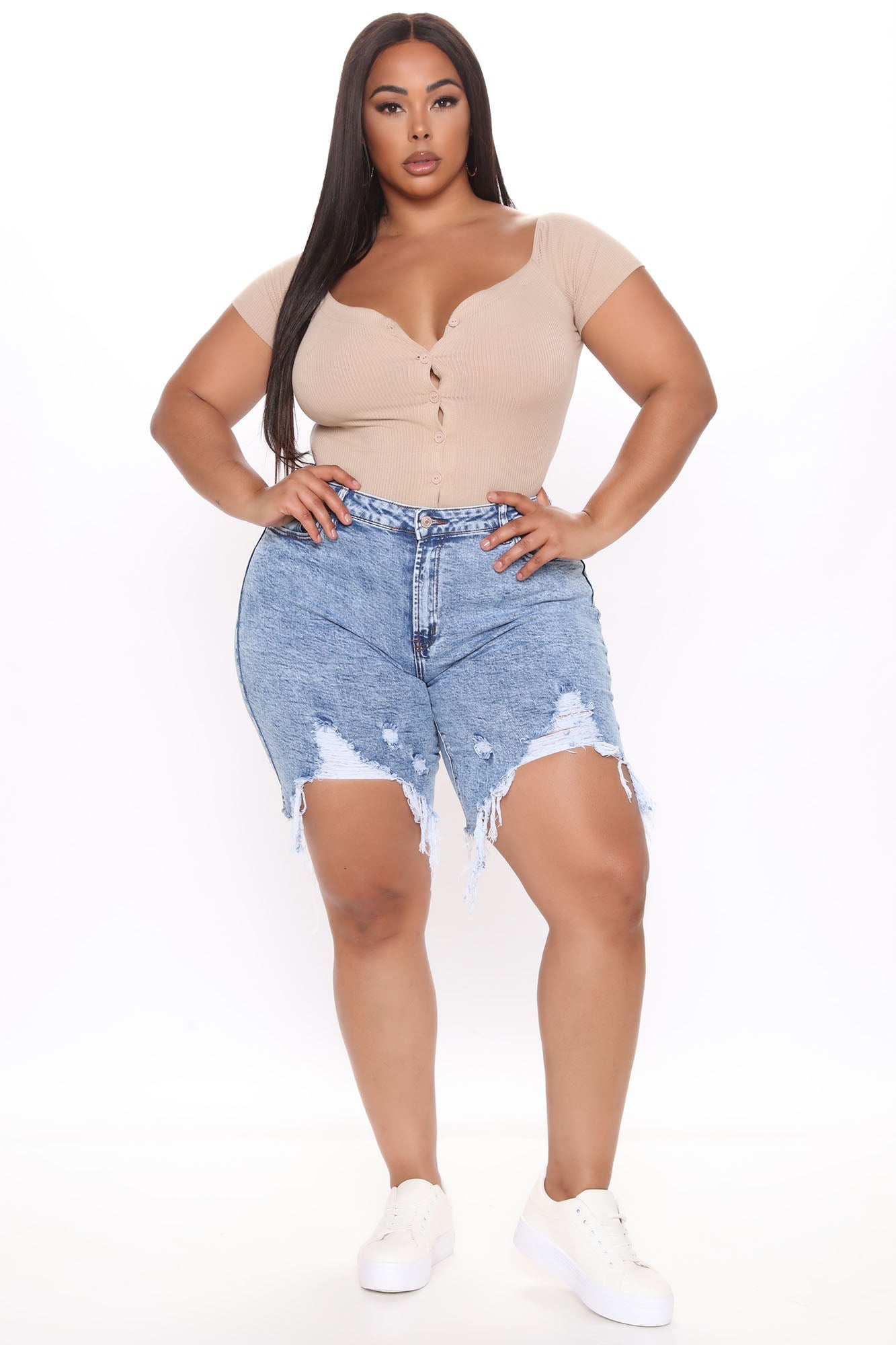 Meet You There Denim Bermudas - Medium Blue Wash Ins Street