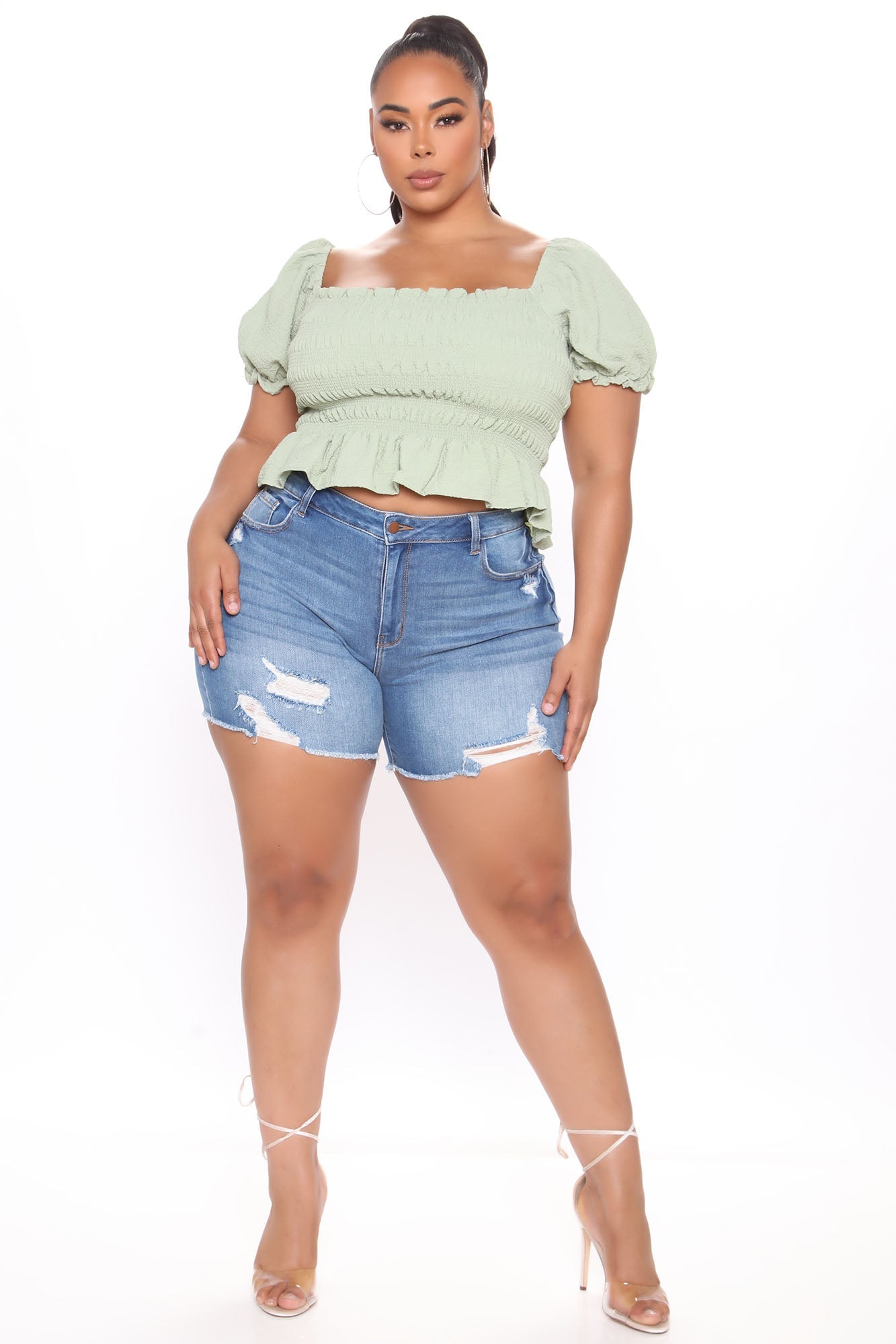 Just My Type Ripped Denim Shorts - Medium Blue Wash Ins Street
