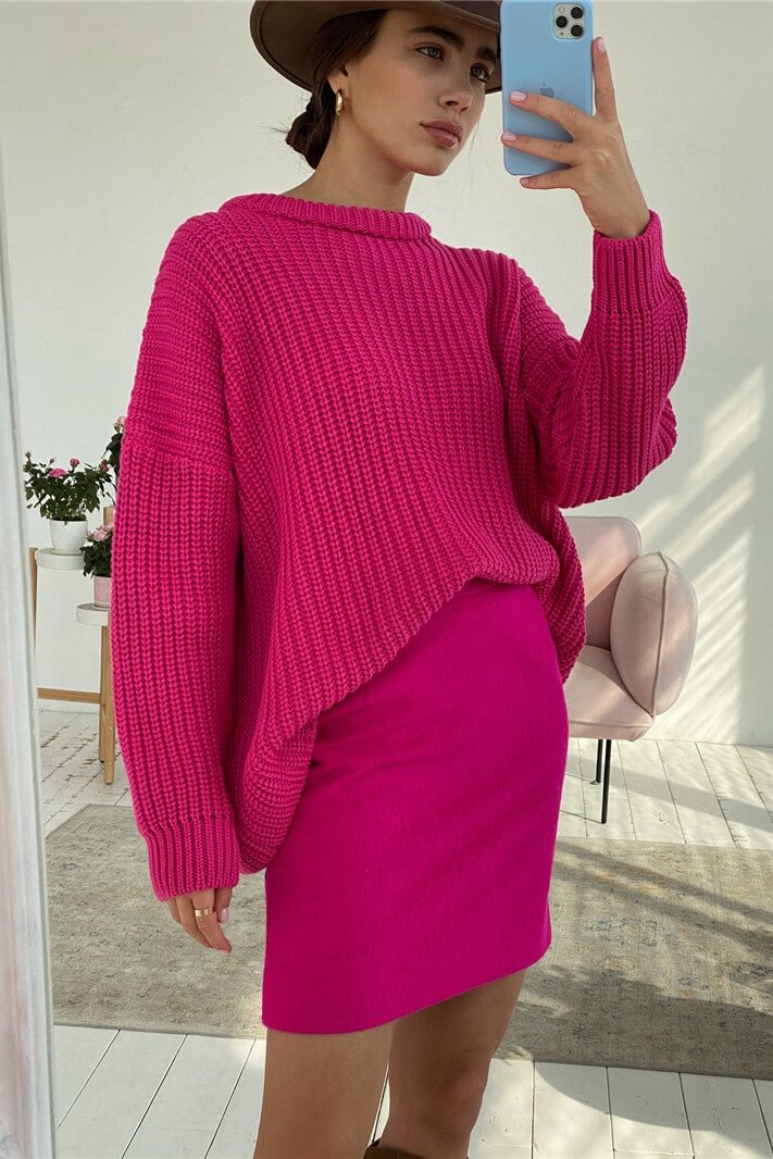Loose Candy Color Round Neck Sweater Ins street