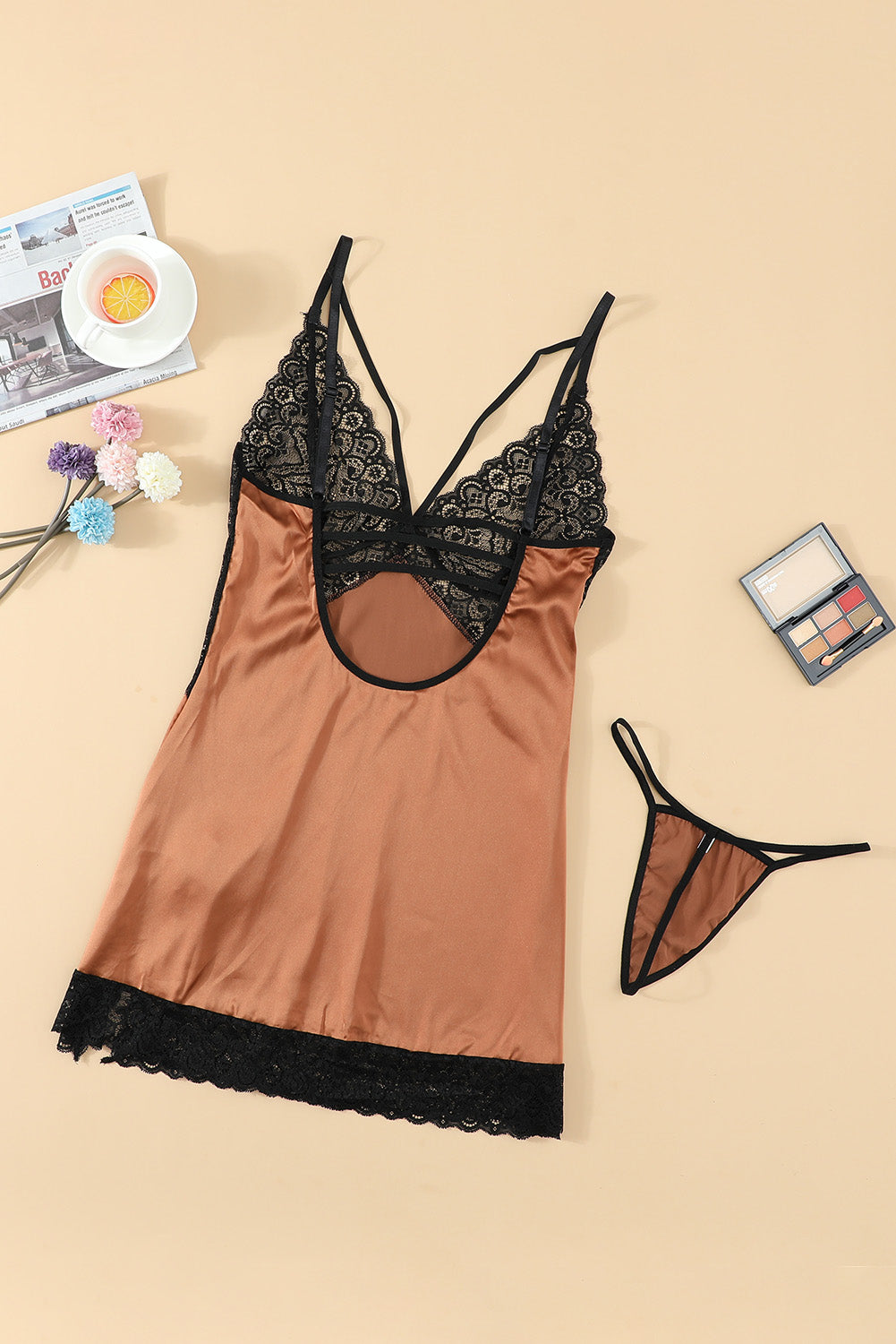 Lace Spice Satin Babydoll with Slit Ins Street