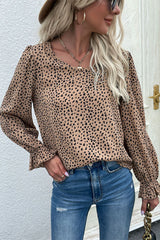 Leopard Flared Sleeve Round Neck Blouse Ins Street