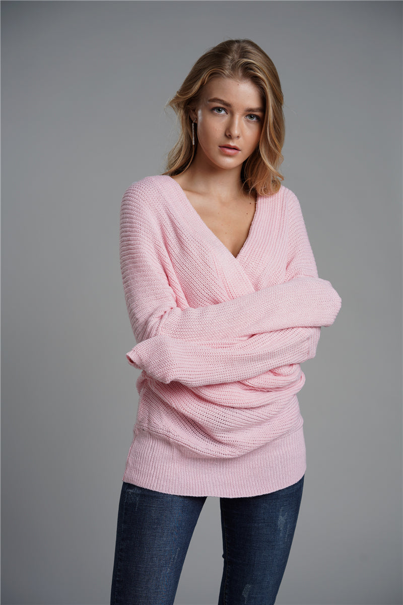 Dropped Shoulder Surplice Sweater Ins Street