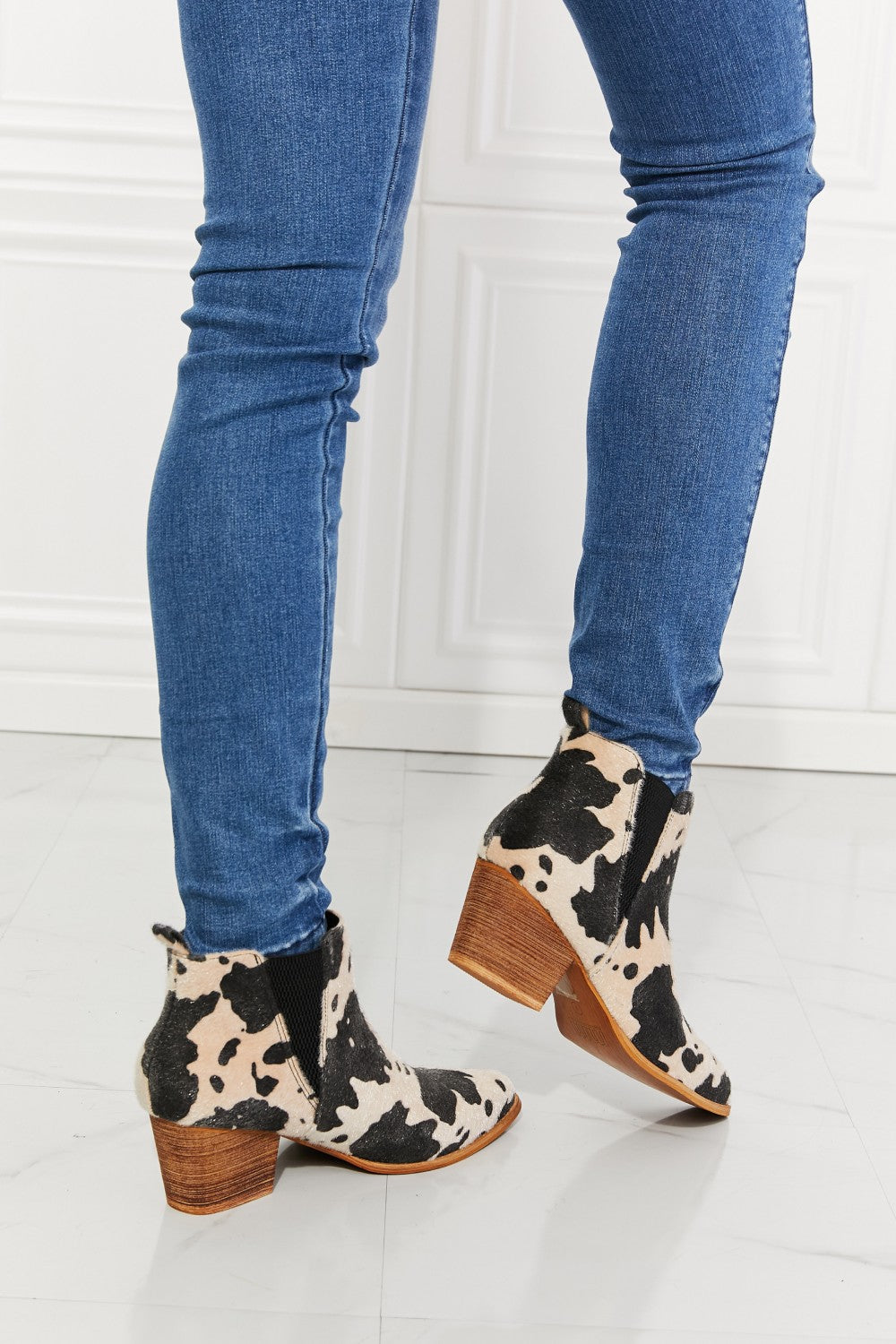 MMShoes Back At It Point Toe Bootie in Beige Cow Print Ins Street