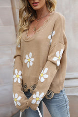 Fashion Floral Pullover with Plunging Neckline Ins street